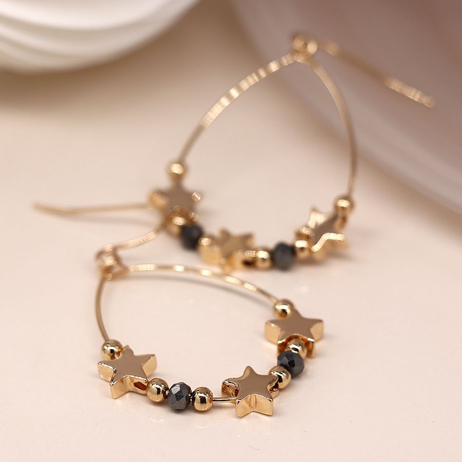 Gold Wire Star and Beads Earrings