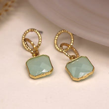 Load image into Gallery viewer, Gold Twisted Aqua Earrings
