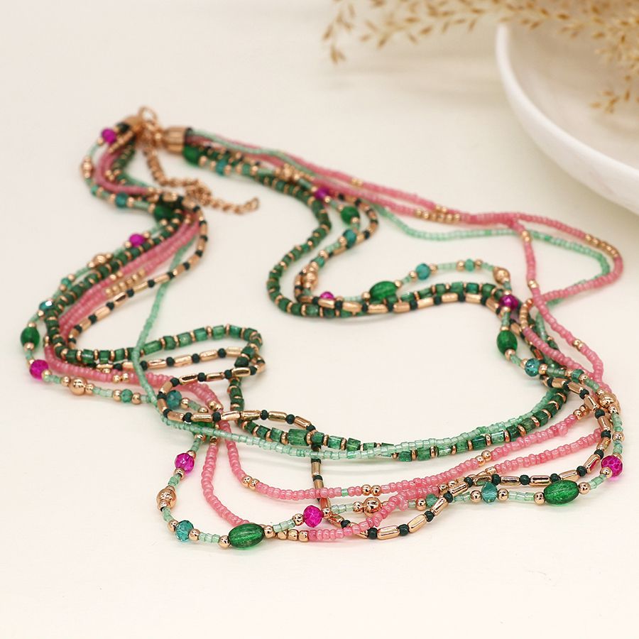 Turquoise Pink Boho Necklace