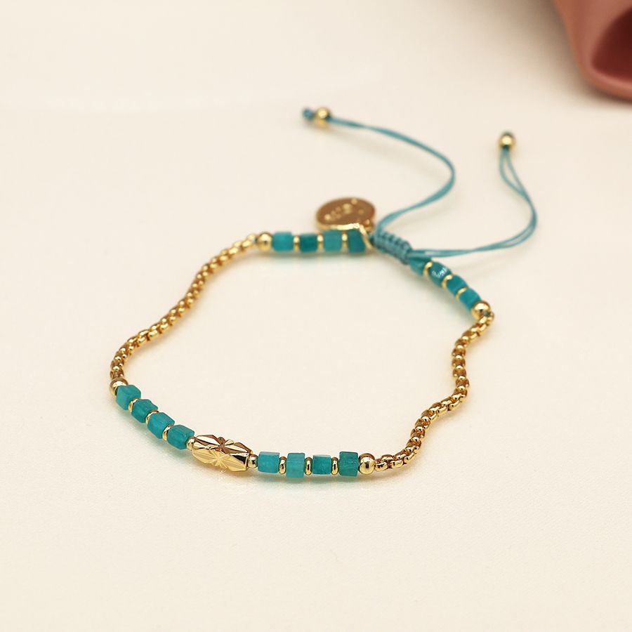 Aqua Bead Gold Plated Chain Bracelet