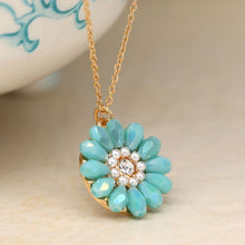 Load image into Gallery viewer, Golden Aqua Bead Daisy Necklace
