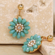 Load image into Gallery viewer, Golden Aqua Bead Daisy Earrings
