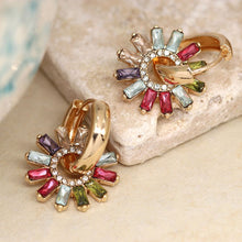 Load image into Gallery viewer, Golden Crystal Flower Charm Earrings
