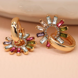 Golden Crystal Flower Charm Earrings