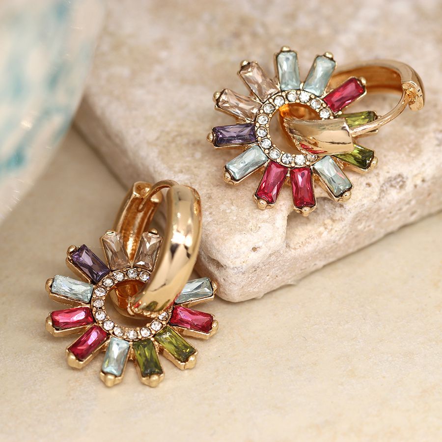 Golden Crystal Flower Charm Earrings