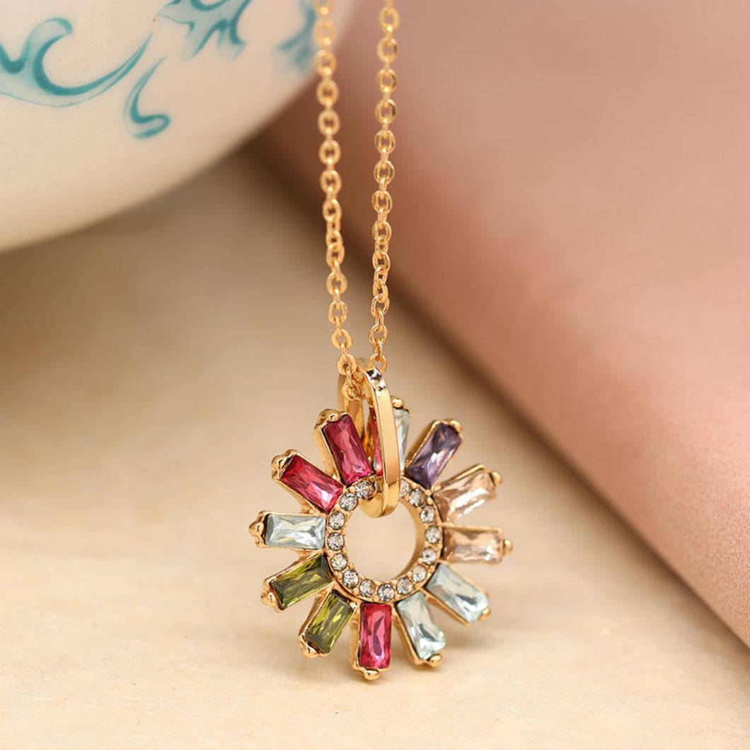 Golden Crystal Flower Charm Necklace