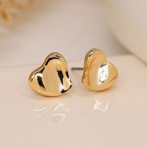 Golden Wavy Heart Stud Earrings