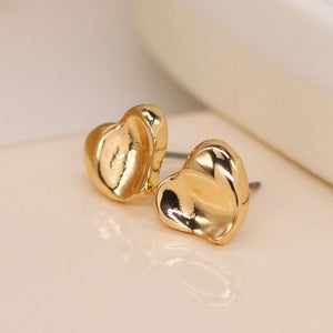 Golden Wavy Heart Stud Earrings