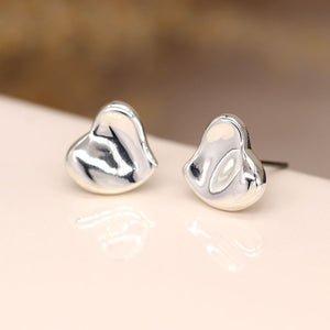 Silver Wavy Heart Stud Earrings
