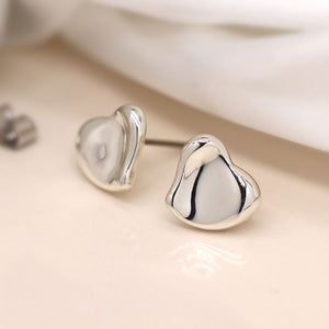 Silver Wavy Heart Stud Earrings