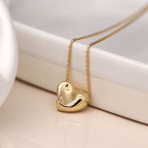 Gold Wavy Heart Stud Necklace