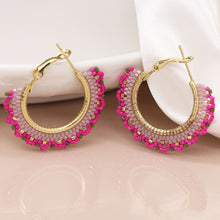 Load image into Gallery viewer, Pink Beaded Hoop Earrings
