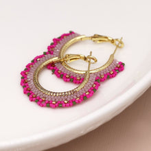 Load image into Gallery viewer, Pink Beaded Hoop Earrings
