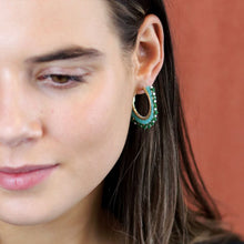 Load image into Gallery viewer, Green and Aqua Beaded Hoop Earrings
