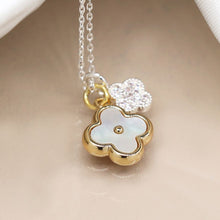 Load image into Gallery viewer, Gold &amp; Silver Plated Quatrefoil Necklace with Crystals
