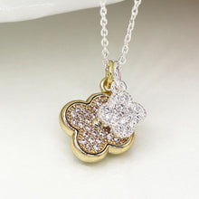 Load image into Gallery viewer, Gold &amp; Silver Plated Quatrefoil Necklace with Crystals
