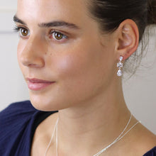 Load image into Gallery viewer, Silver Plated Triple Crystal Drop Earrings
