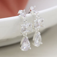 Load image into Gallery viewer, Silver Plated Triple Crystal Drop Earrings
