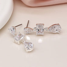 Load image into Gallery viewer, Silver Plated Triple Crystal Drop Earrings
