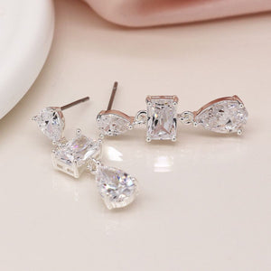 Silver Plated Triple Crystal Drop Earrings