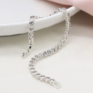 Silver Plated Round Cup Chain Crystal Bracelet