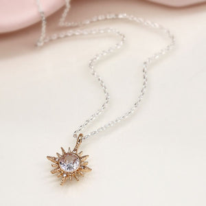 Gold Multi Point Crystal Inset Star & Silver Plated Necklace