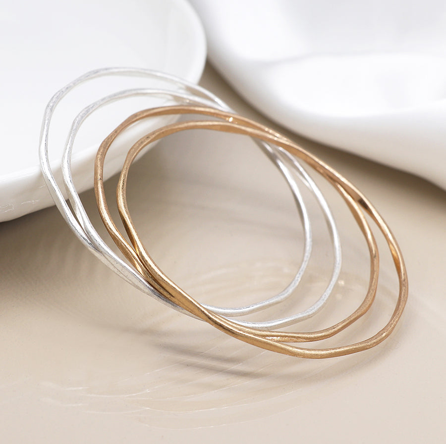 Four Bangle Set With Worn Finish