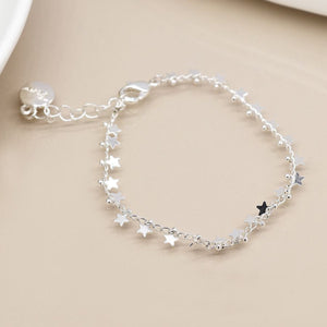 Silver Plated Multi Star & Tiny Bead Chain Bracelet