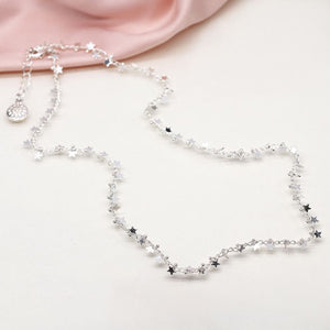 Silver Plated Multi Star & Tiny Bead Chain Necklace