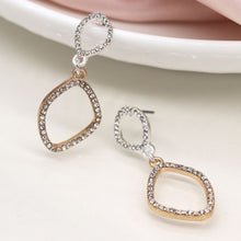 Load image into Gallery viewer, Silver Plated &amp; Gold Double Organic Shape Earrings with Crystals
