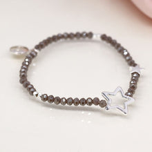 Load image into Gallery viewer, Grey Bead Bracelet with Silver Plated Stars
