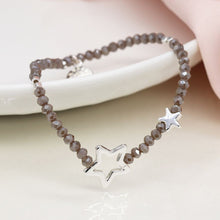 Load image into Gallery viewer, Grey Bead Bracelet with Silver Plated Stars
