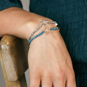 Grey Bead Bracelet with Silver Plated Stars