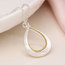 Load image into Gallery viewer, Silver Plated Brushed Twist Teardrop Necklace with Golden Bead Detail
