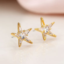 Load image into Gallery viewer, Gold Five-point Star Stud Earrings with Crystals
