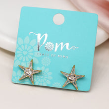 Load image into Gallery viewer, Gold Five-point Star Stud Earrings with Crystals
