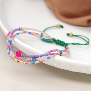 Pink/Blue Mix Adjustable Beaded Bracelet