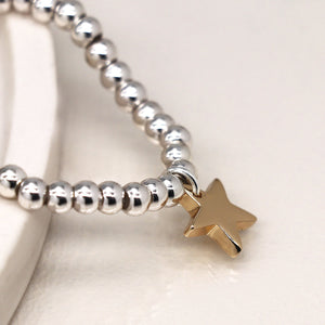 Silver Plated Bead Bracelet with Golden Star