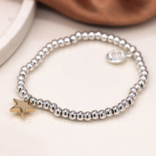 Load image into Gallery viewer, Silver Plated Bead Bracelet with Golden Star

