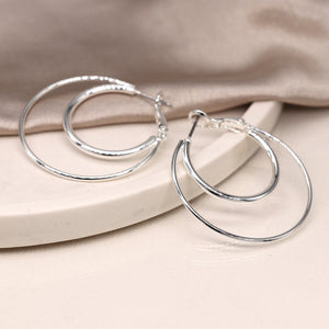 Silver Plated Double Circle Hoop Earrings