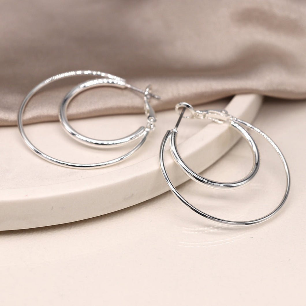 Silver Plated Double Circle Hoop Earrings