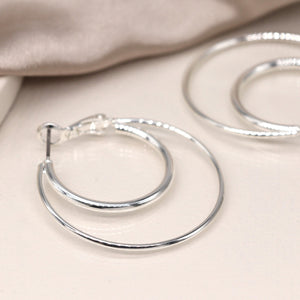 Silver Plated Double Circle Hoop Earrings