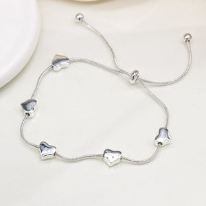 Golden Adjustable Snake Chain Hearts Bracelet