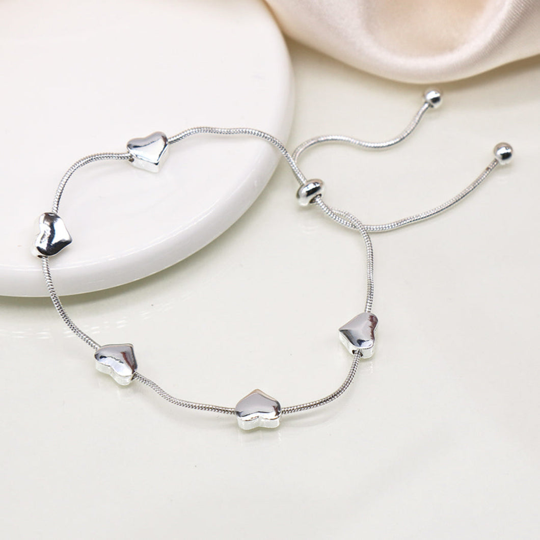 Golden Adjustable Snake Chain Hearts Bracelet