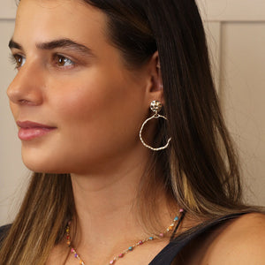 Golden Hammered Disc and Hoop Earrings