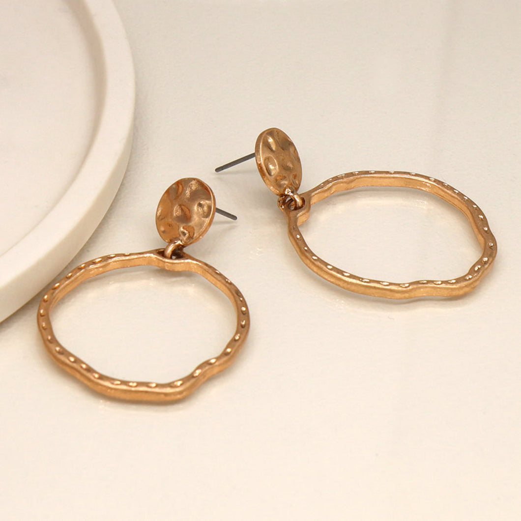 Golden Hammered Disc and Hoop Earrings