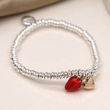 Load image into Gallery viewer, Silver Plated Bracelet with Strawberry and Gold Heart
