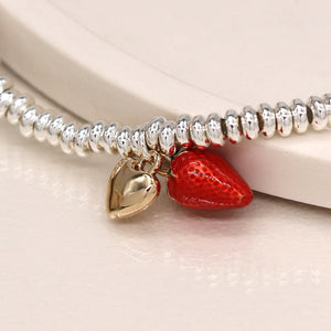 Silver Plated Bracelet with Strawberry and Gold Heart