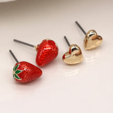 Load image into Gallery viewer, Strawberry and Golden Heart Stud Earring Set
