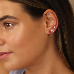 Silver Plated Strawberry and Flower Triple Stud Set